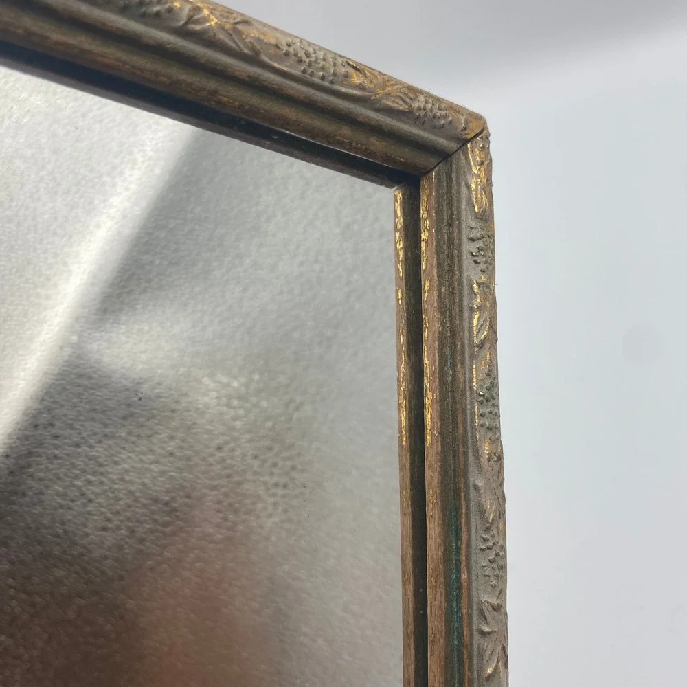 Vintage Ornate Gold Gilt Wood Frame Square Wall Mirror Floral Relief 6x6